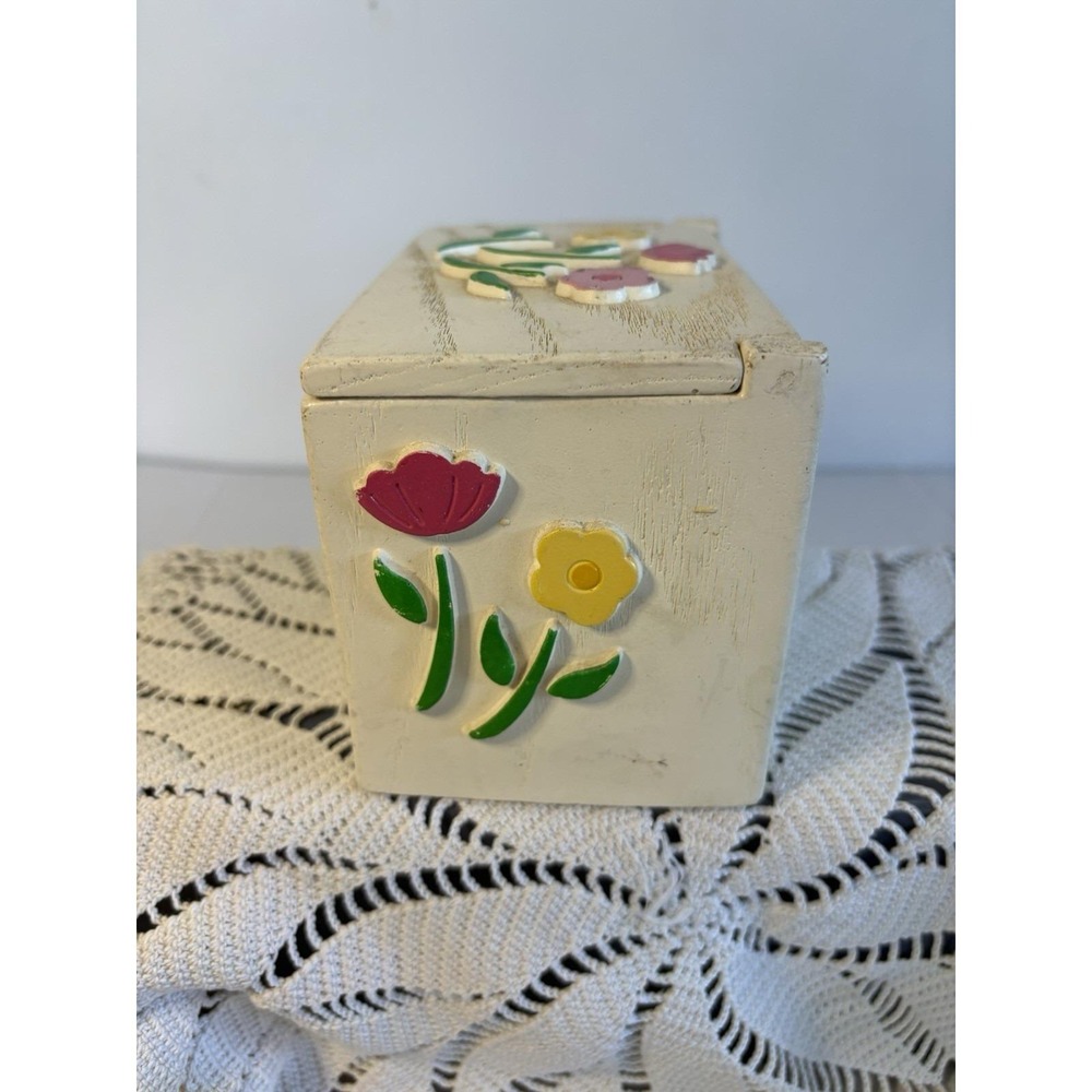 Vintage Recipe box flip open flowers Floral wood look white green pink FTD 1985 - Picture 4 of 11